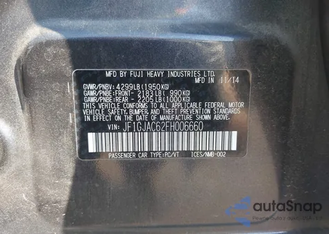 2015 Subaru Impreza 2.0I Premium из США, поврежденный, VIN JF1GJAC62FH006660